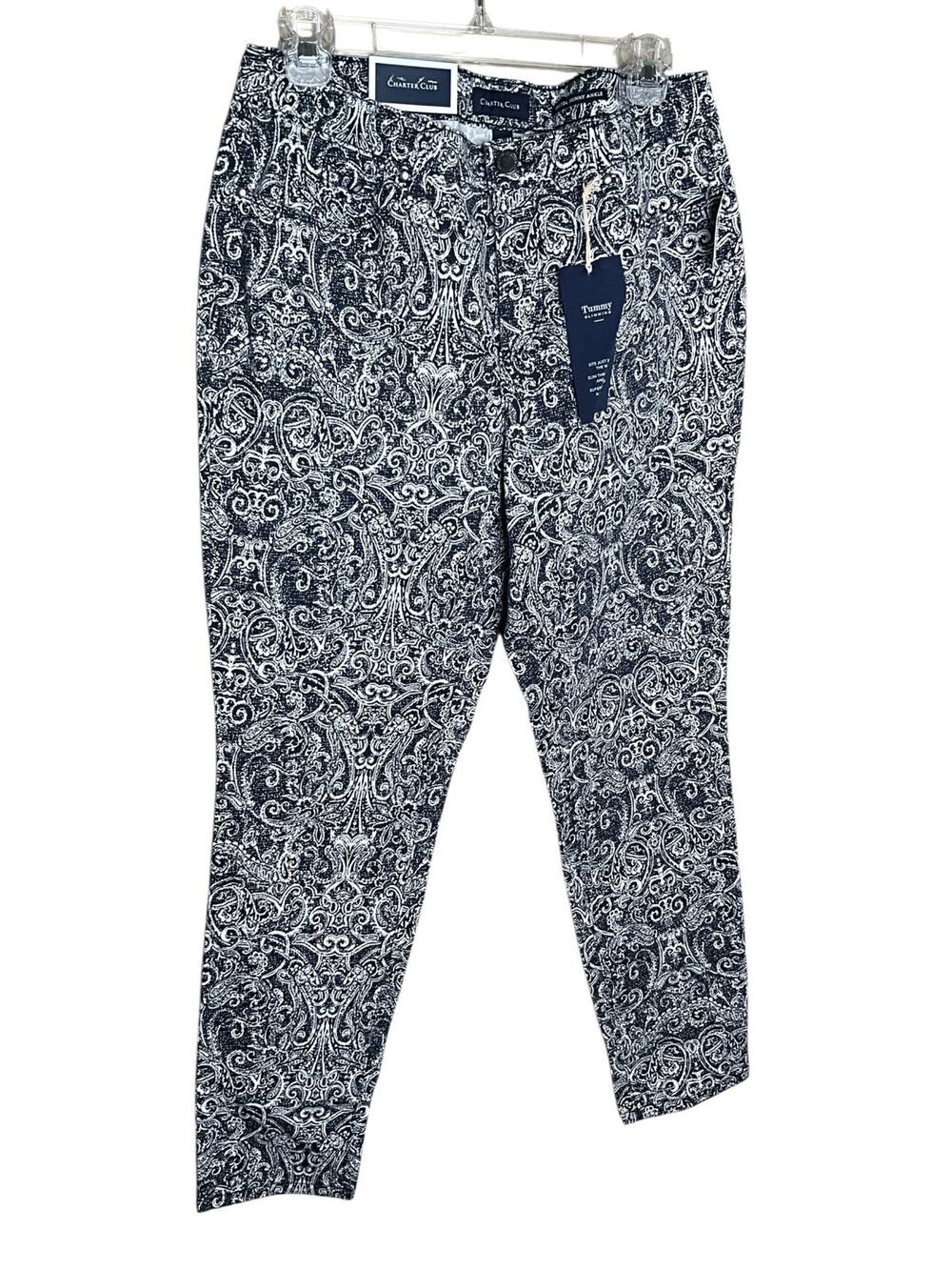 Charter Club Bristol Skinny Ankle Jeans Womens 10 Black White Printed Denim Boho
